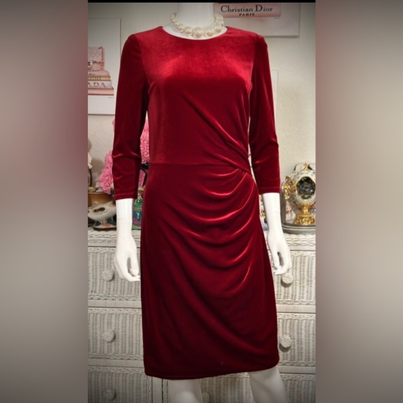 Eliza J Velvet Ruched Cocktail Party dress Style EJ9-3600 in red color Small - Picture 1 of 10